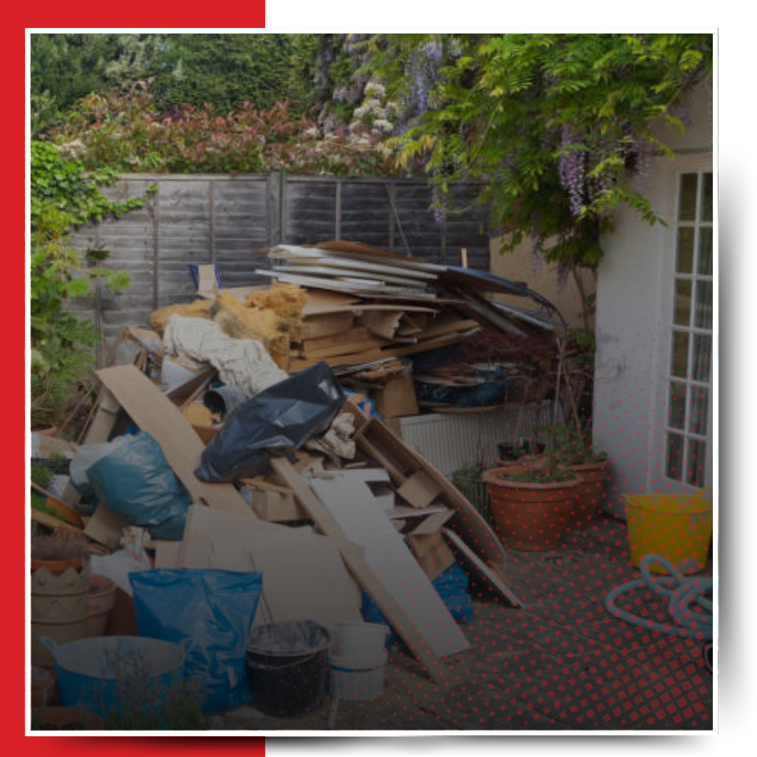 A pile of garbage outside the balcony.