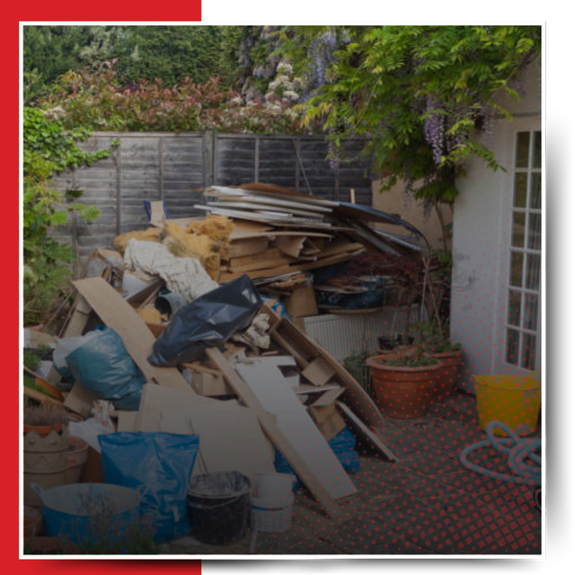 A pile of garbage outside the balcony.