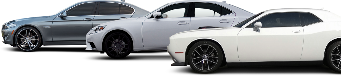 Three cars, grey, white, and off-white, side-by-side on a white background | Libertyville Kar Care