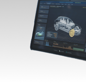 Tablet displaying car diagnostics: schematics of an EV, graphs, and data displayed on a screen | Libertyville Kar Care