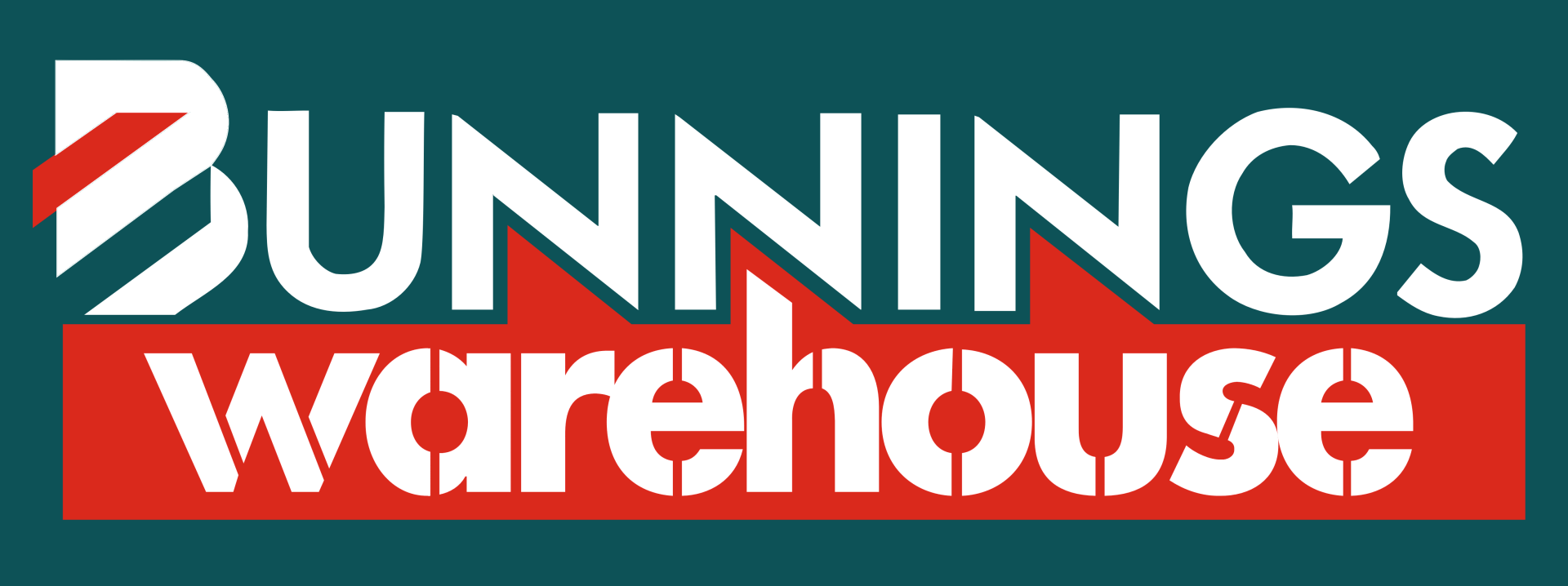 A bunnings warehouse logo on a blue and red background.