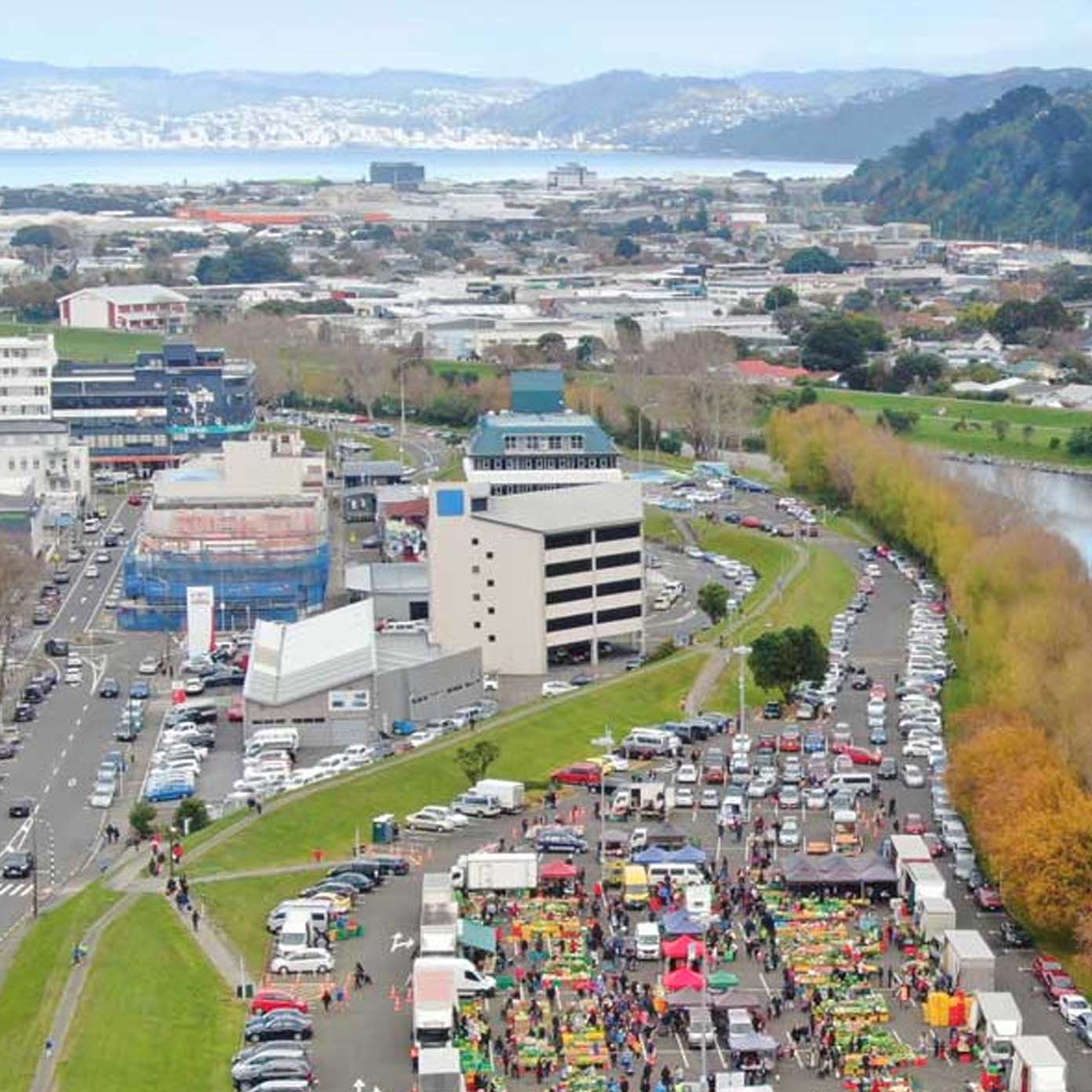 An aerial view of a market in a city