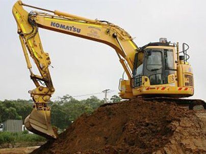  Yellow Excavator on Hill — Earthmoving & Excavation in Somersby, NSW