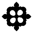Black geometric flower or rosette icon with four petal-like shapes and four center cutouts on white background