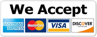 A sign that says we accept american express mastercard visa and discover