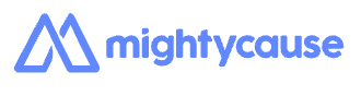 A blue logo for mightycause on a white background