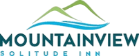Mountainview Solitude Inn logo: mountains above blue water with text.