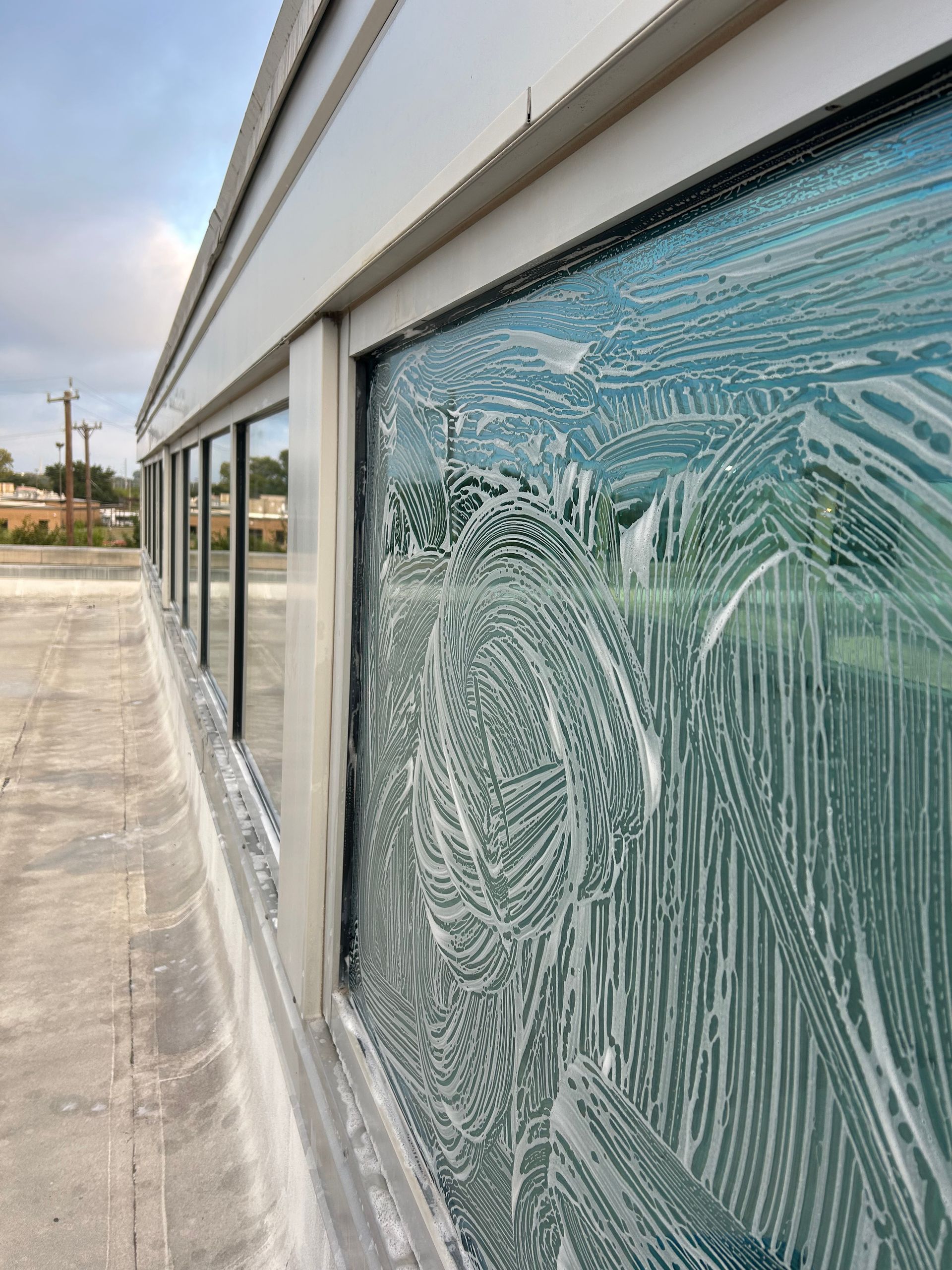 A building with a lot of windows and a reflection of trees in the windows.