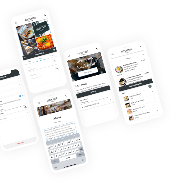 Mobile phone screens displaying a food delivery app interface.