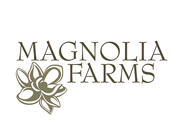 A logo for magnolia farms with a flower on a white background.