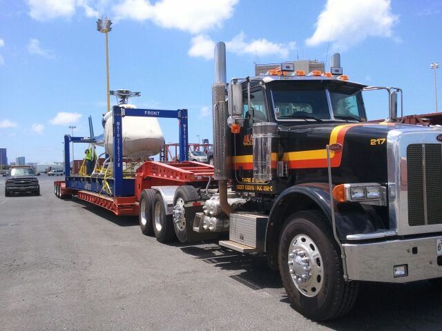 Heavy equipment being transported on a truck