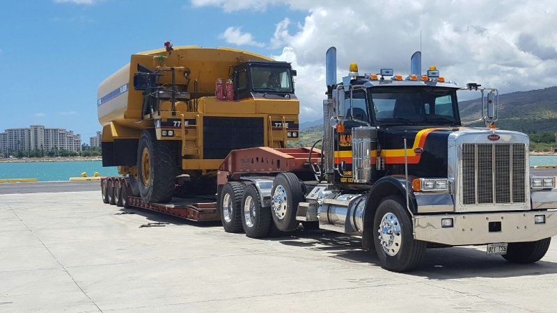 Heavy equipment being transported on a truck