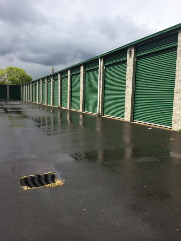 Row of Storage Unit with Green Doors