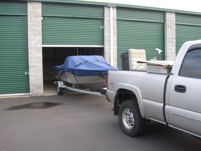 A Boat Being Moved into a Storage Unit