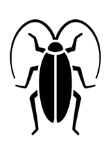 a black and white silhouette of a cockroach on a white background .