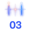 Two blue vertical lines with glowing tops, bisected by horizontal lines and a central light, below the number 