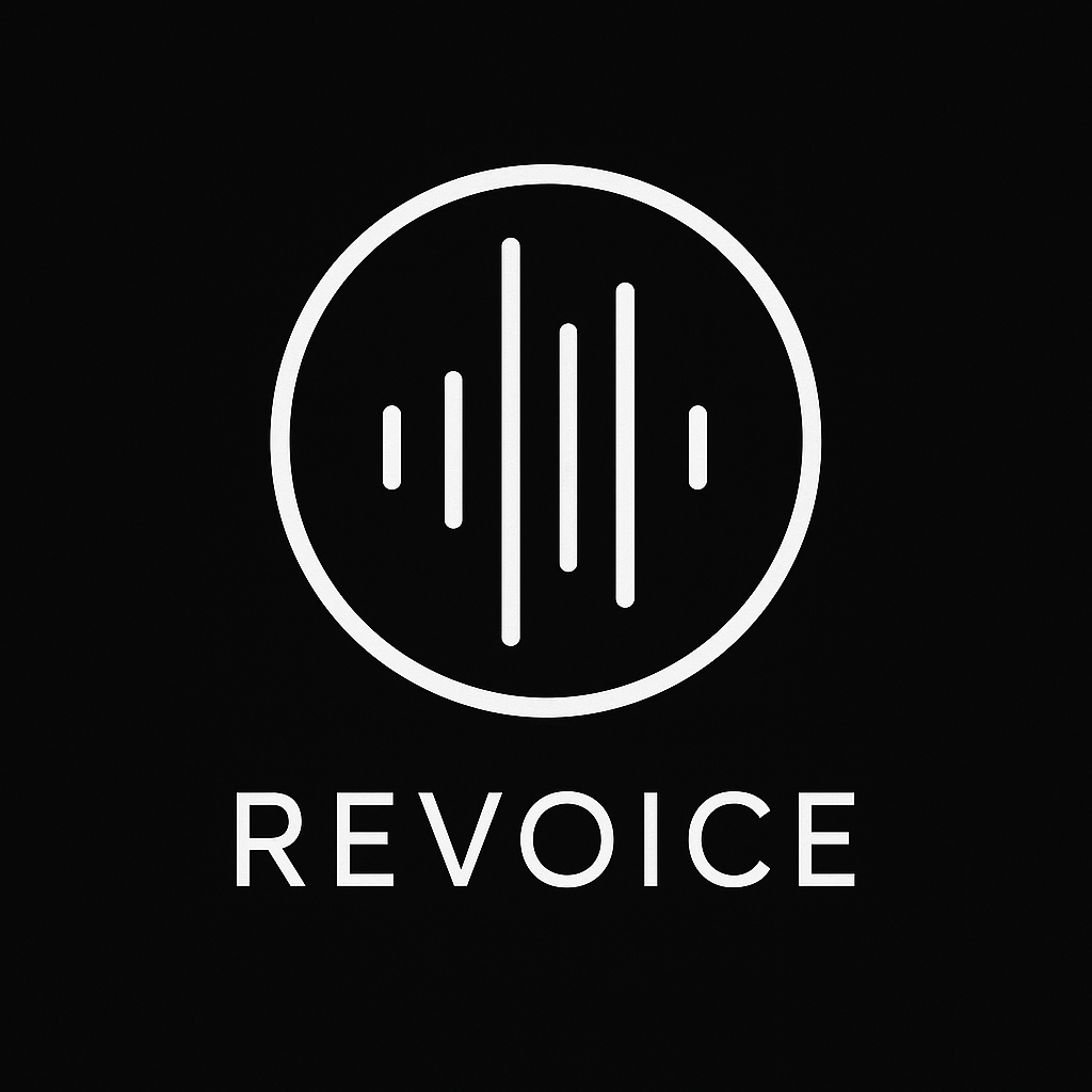 White logo of sound waves inside a circle, above 