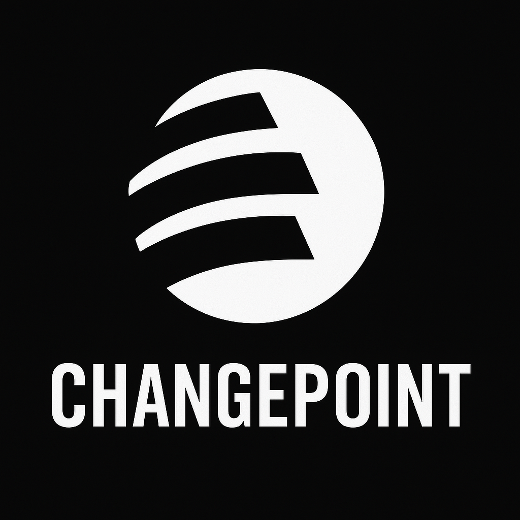 White logo on black background: sphere with layered lines, “CHANGEPOINT” below.