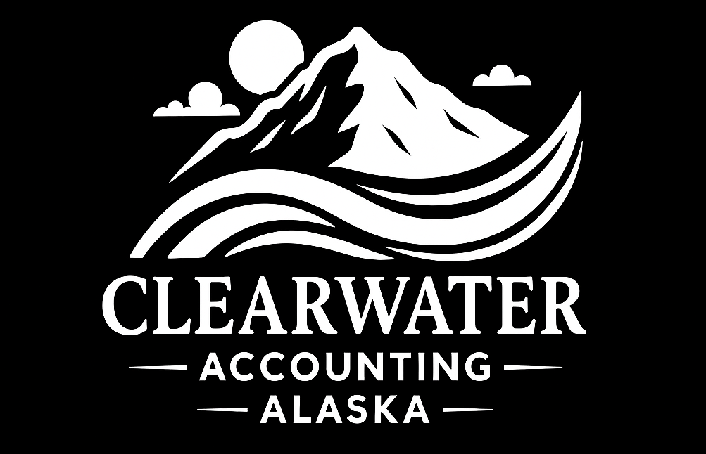 White logo: mountain, waves, sun, clouds, 