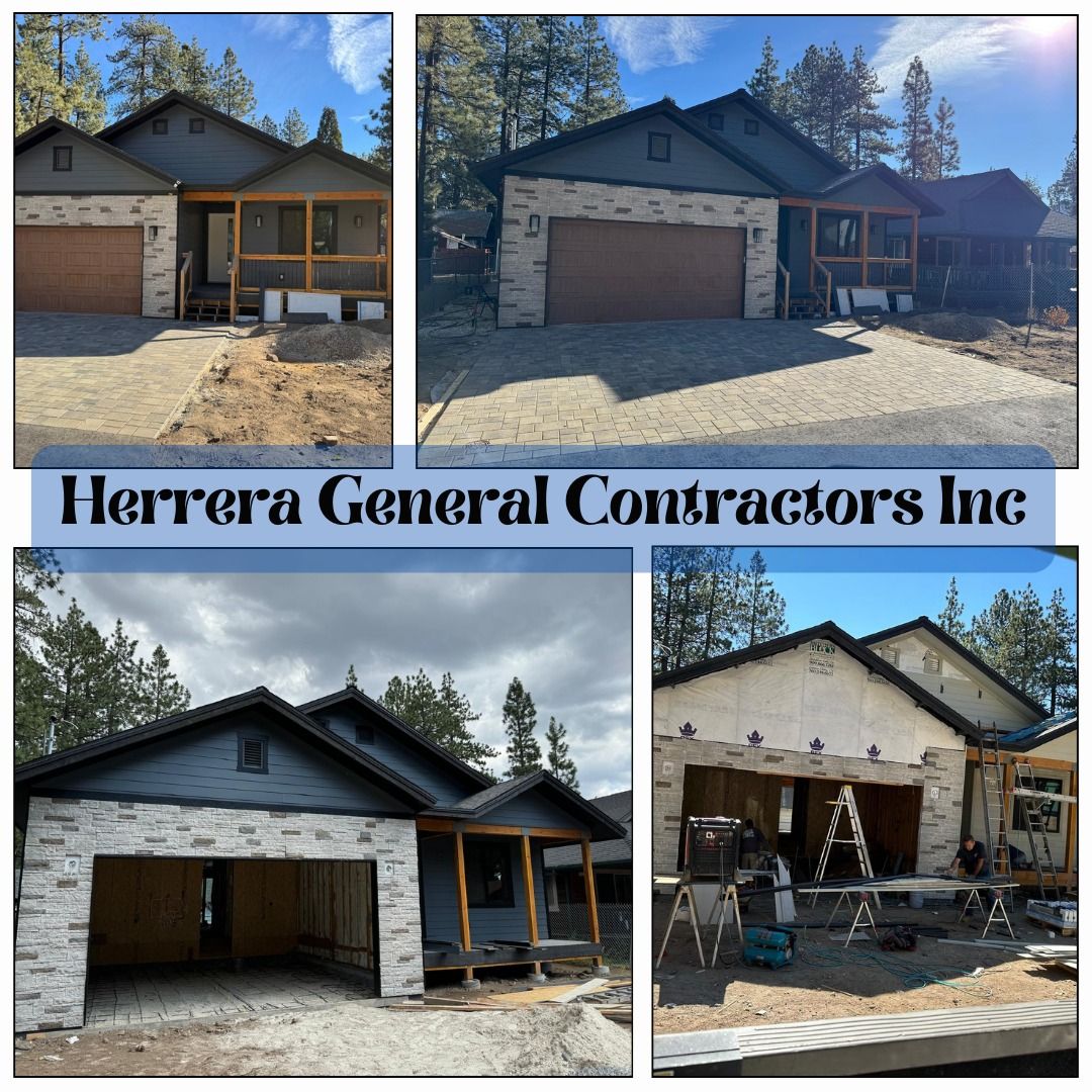 Four photos showing progress of a house build: ex