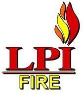 A logo for lpi fire with a flame in the middle.