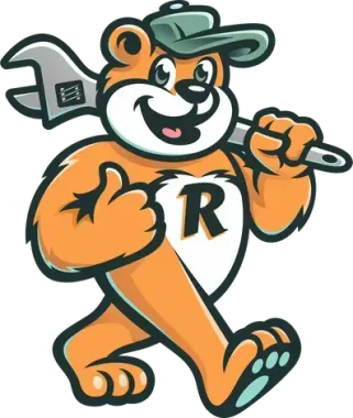 A cartoon teddy bear is holding a wrench and giving a thumbs up.