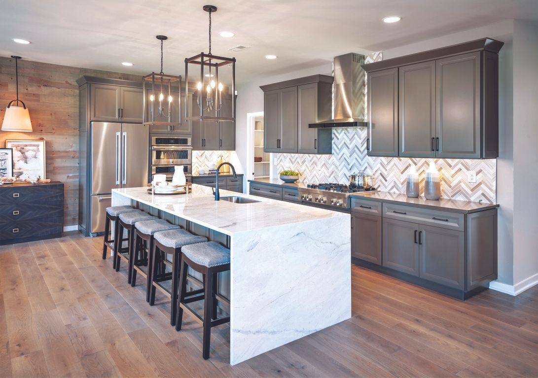 Kitchen with white marble island