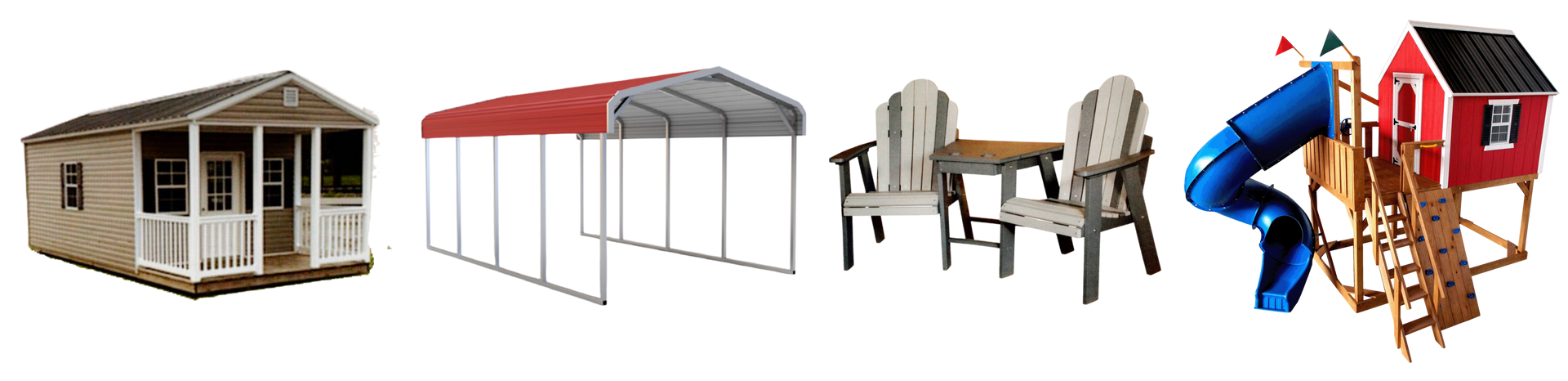 four different types of sheds are shown on a white background
