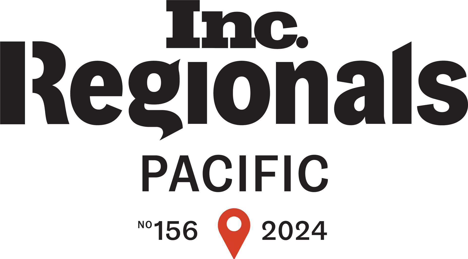 the logo for inc. regionals pacific is black and white with a red pin .