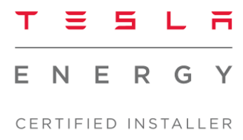 a tesla energy certified installer logo on a white background