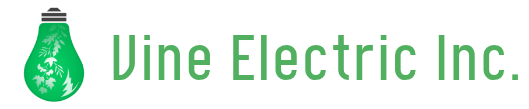 a logo for vine electric inc. with a green light bulb