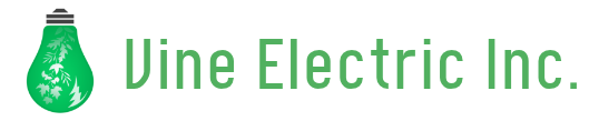 A logo for vine electric inc. with a green light bulb