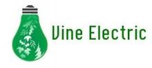 The vine electric logo is a green light bulb with leaves on it.