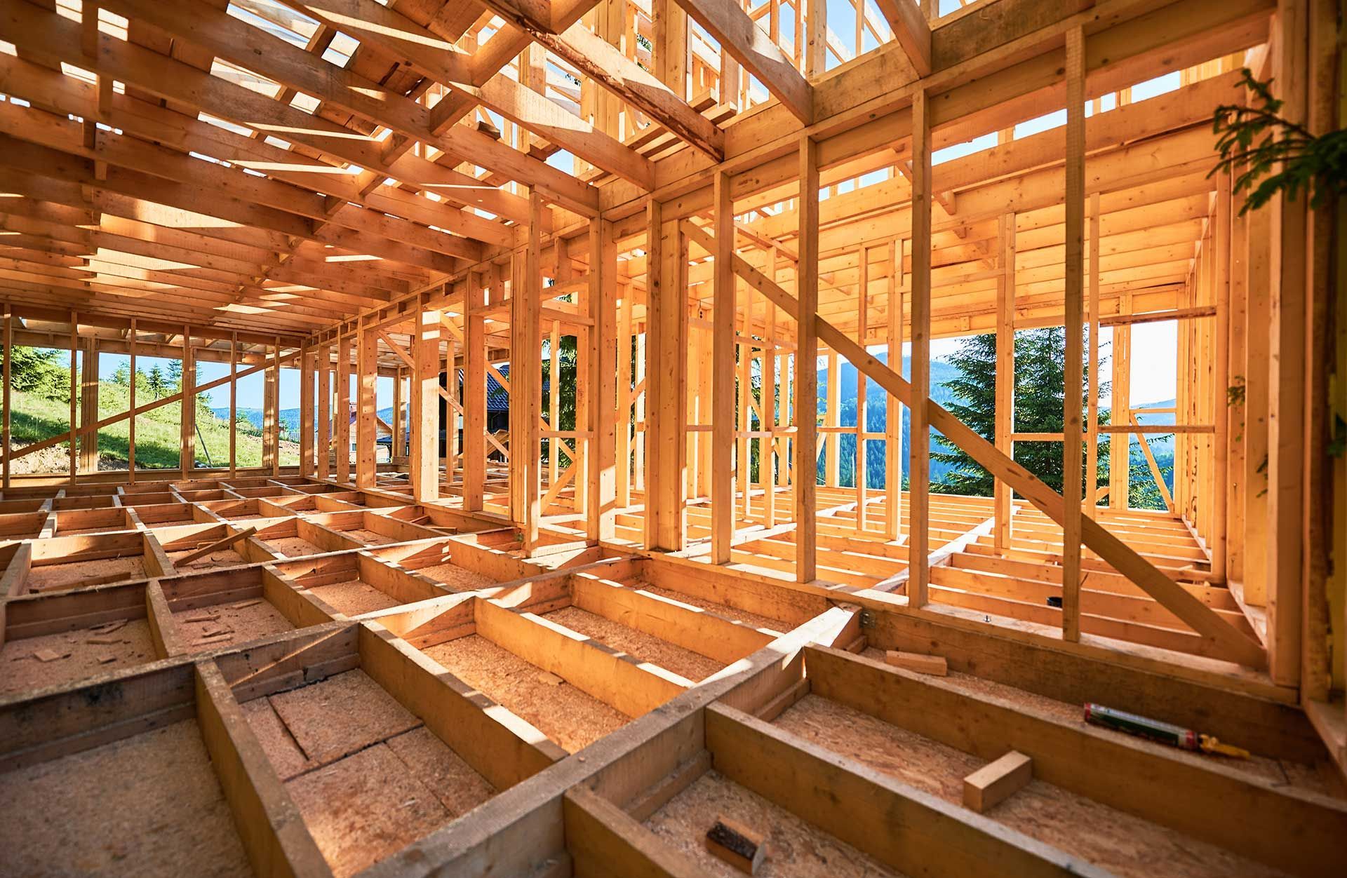 Under-construction residential wooden frame