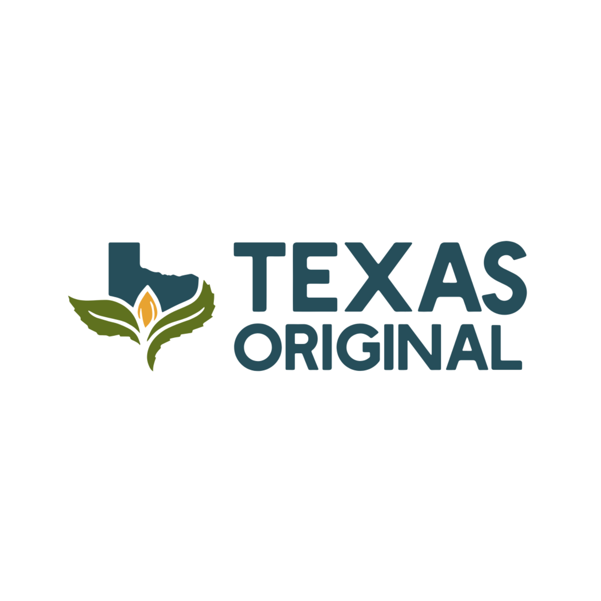 Texas Original logo: Texas-shaped outline with leaves and 
