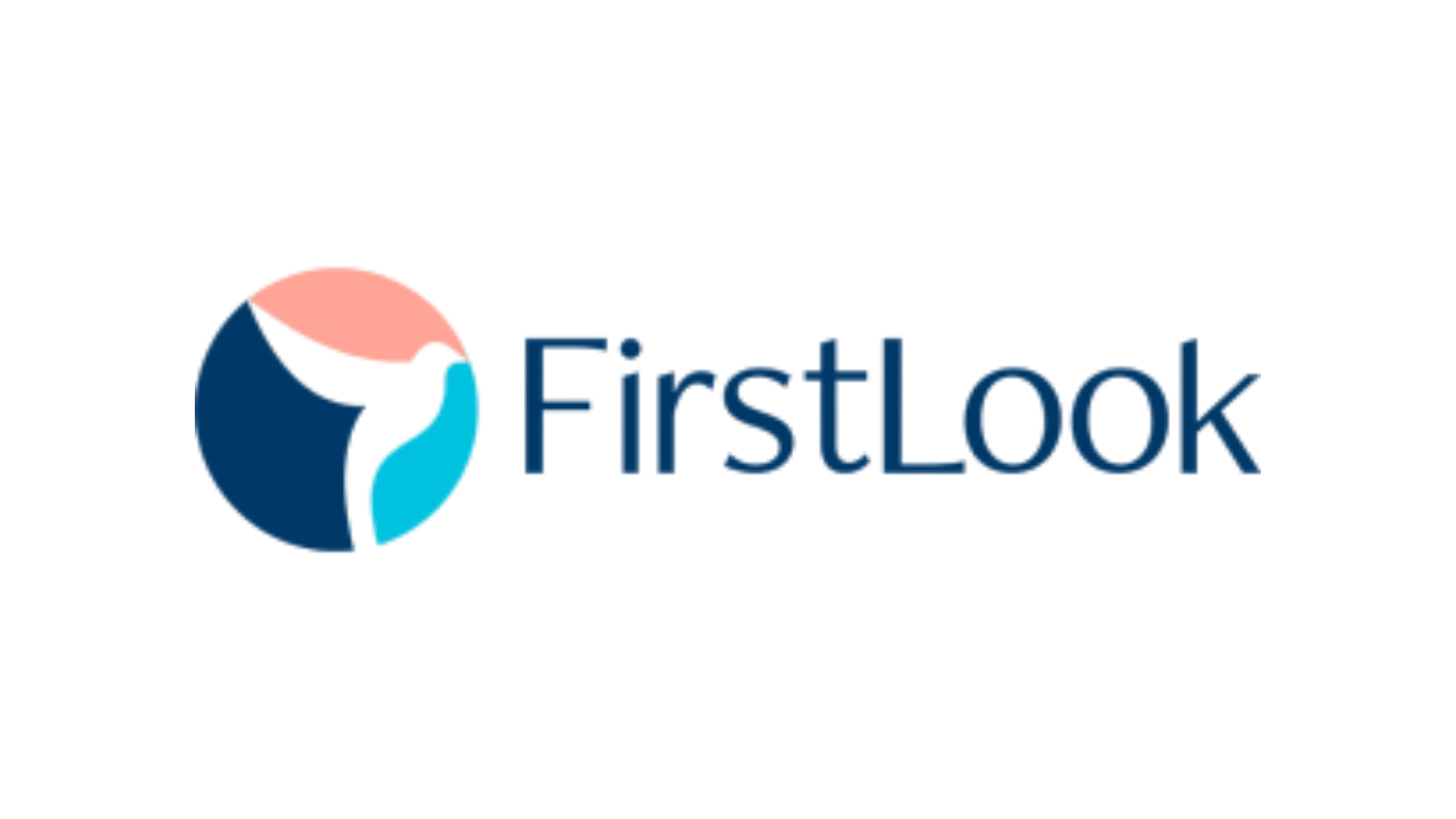Logo for FirstLook, featuring a dove shape within a blue and peach-colored circle, with the text 