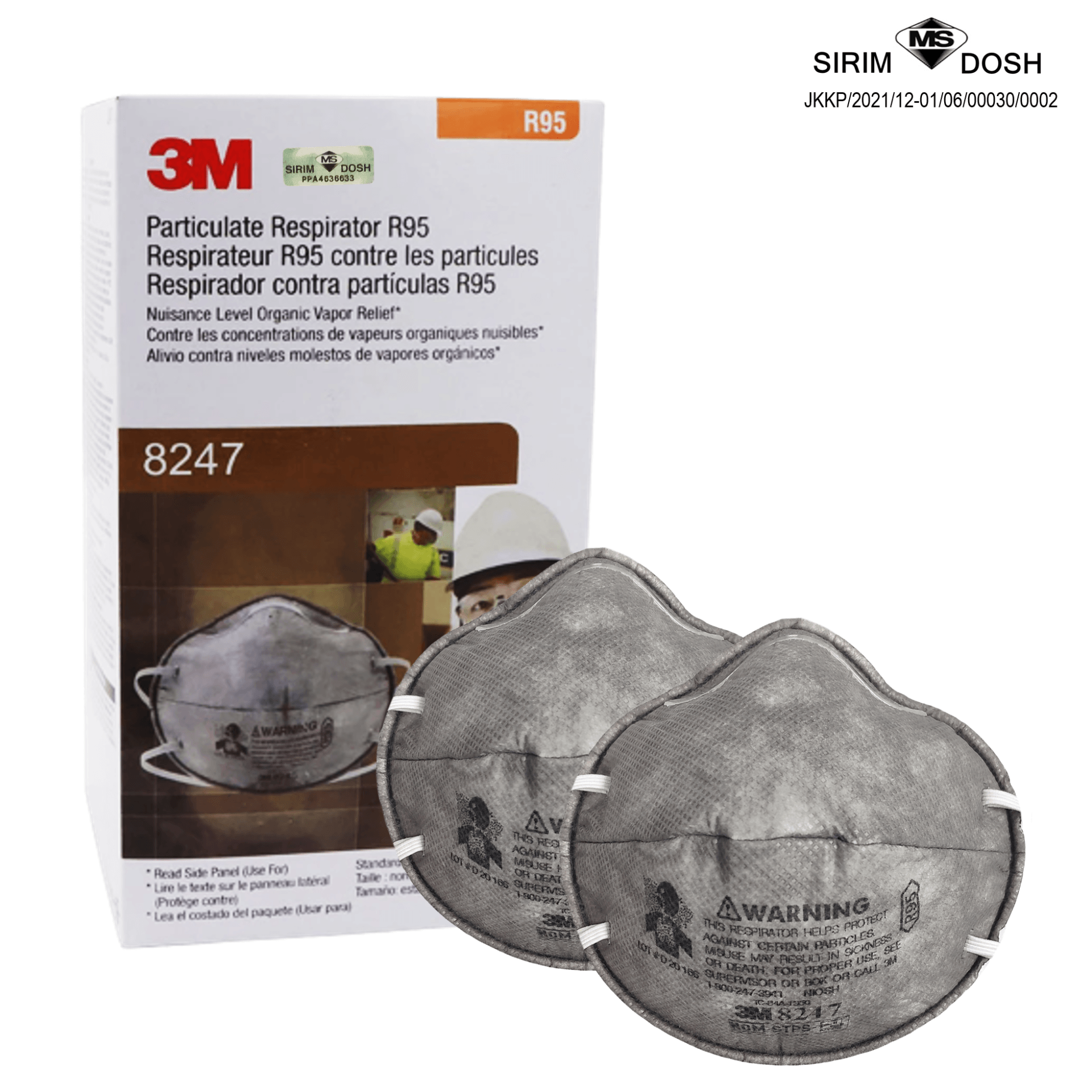 3M 8247 R95 Particulate Respirator With Nuisance Level Organic Vapor Relief – Box Of 20