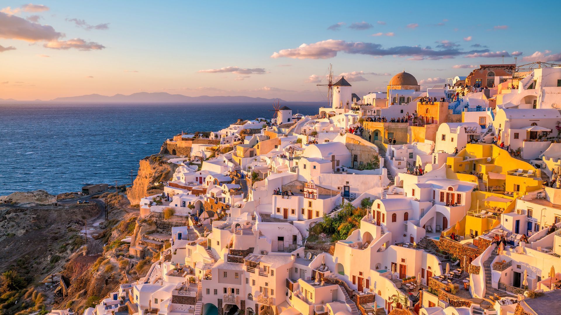 Oia’s Colorful Houses during Sunset Time