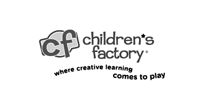 Children's Factory (where creative learning comes to play) grayscale logo