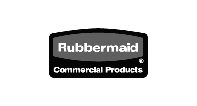 A black and white logo for rubbermaid commercial products.