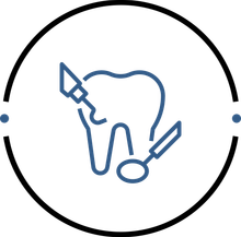 illustration of a tooth with dental instruments