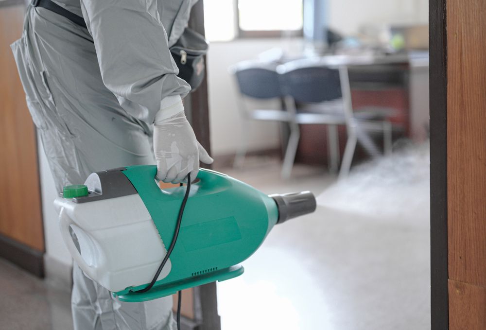 A Man Using a Spray to Sanitize Their House — Port O' Call Cleaning In Mackay, QLD
