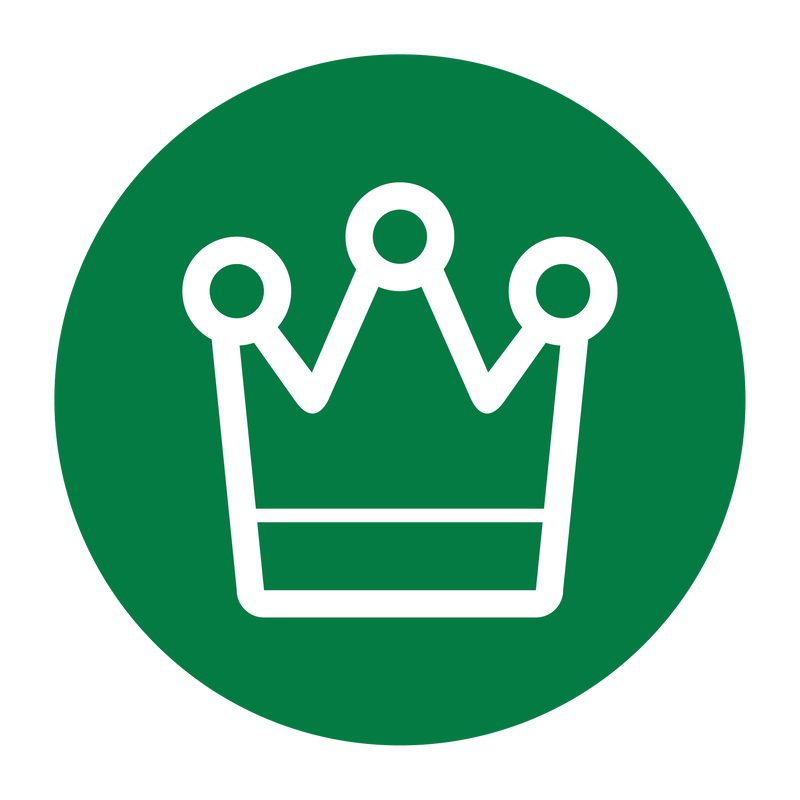 A white crown icon in a green circle.