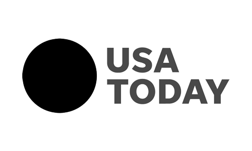 a black and white logo for usa today with a circle in the middle .