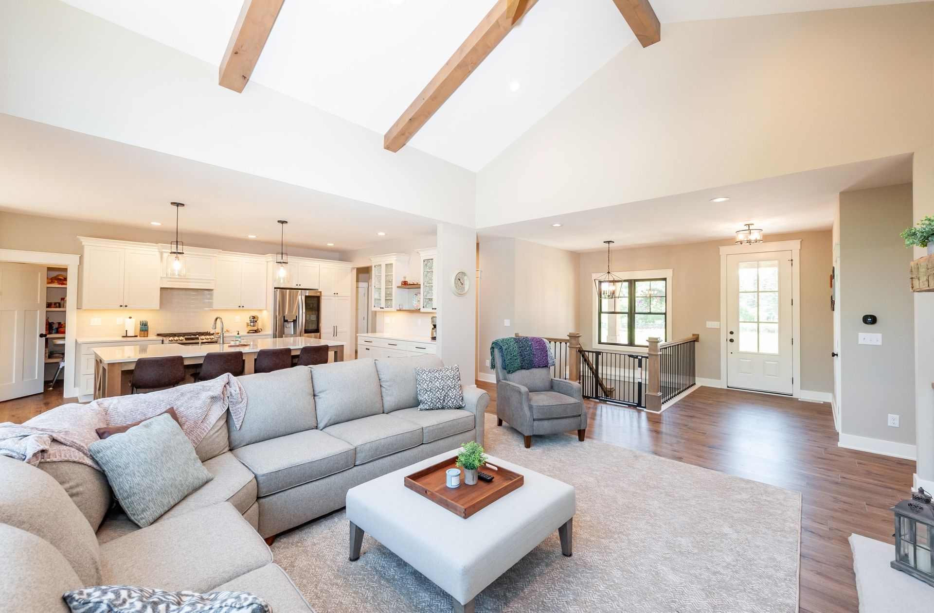 A living room with a couch and a coffee table