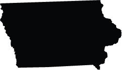 A black silhouette of the state of iowa on a white background.
