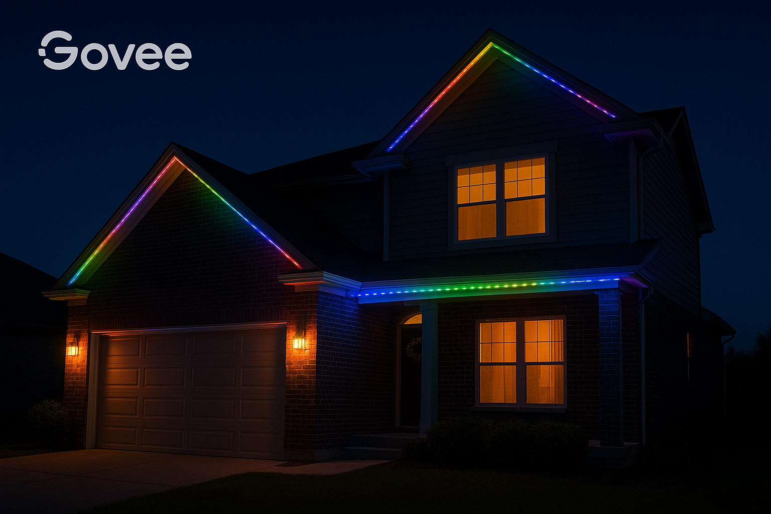 image of Govee lights on house at night