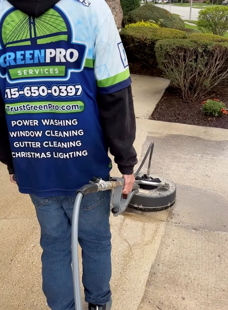 Matteson IL concrete driveway power washing by Green Pro Services before Realtor MLS listing photos