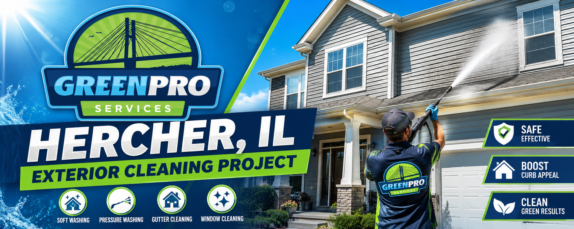 Green Pro Services full exterior cleaning package in Herscher Illinois including house washing