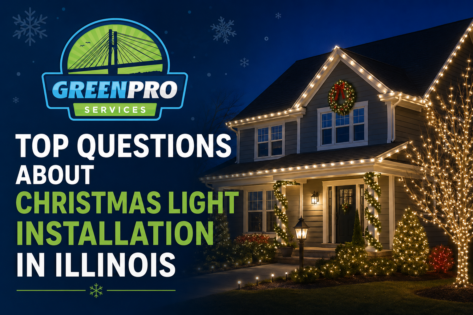 Professional Christmas light installation on an Illinois home by Green Pro Services